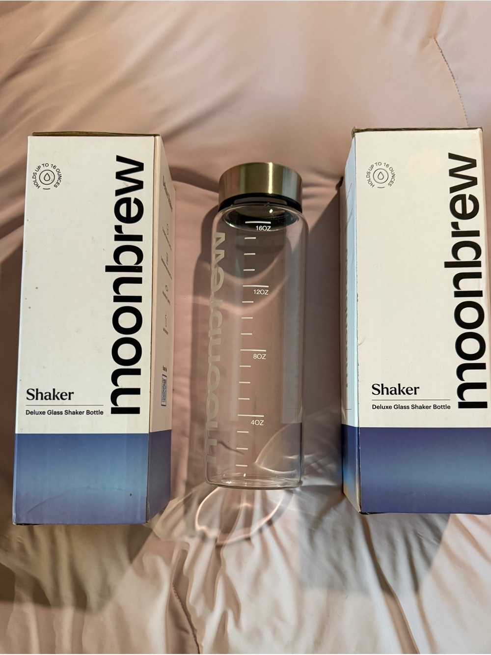 NEW Set of 2 MoonBrew Deluxe 16oz Glass Shaker Bottles w/ Boxes